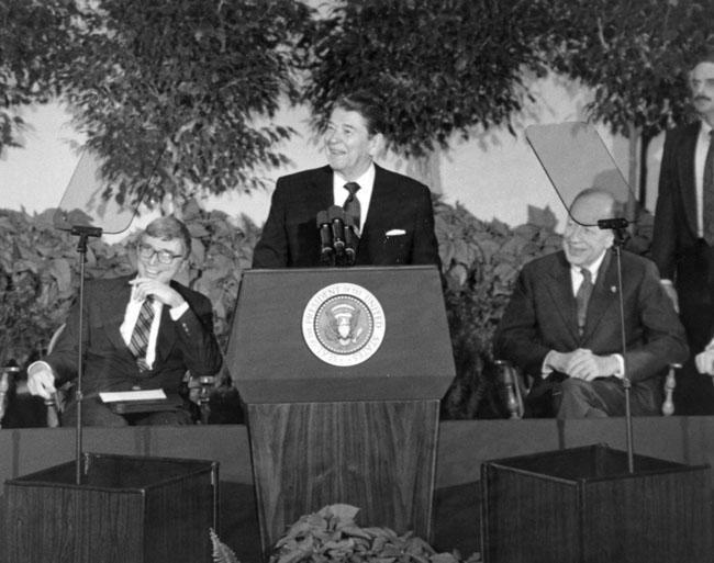 President Ronald Reagan at Old Cabell Hall Auditorium on December 16th, 1988